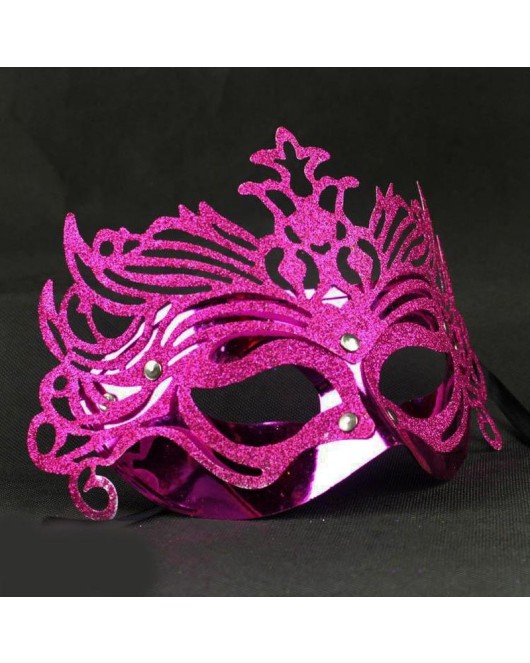 Metalik Fuşya Pembe Renk Masquerade Kelebek Simli Parti Maskesi 23x14 cm